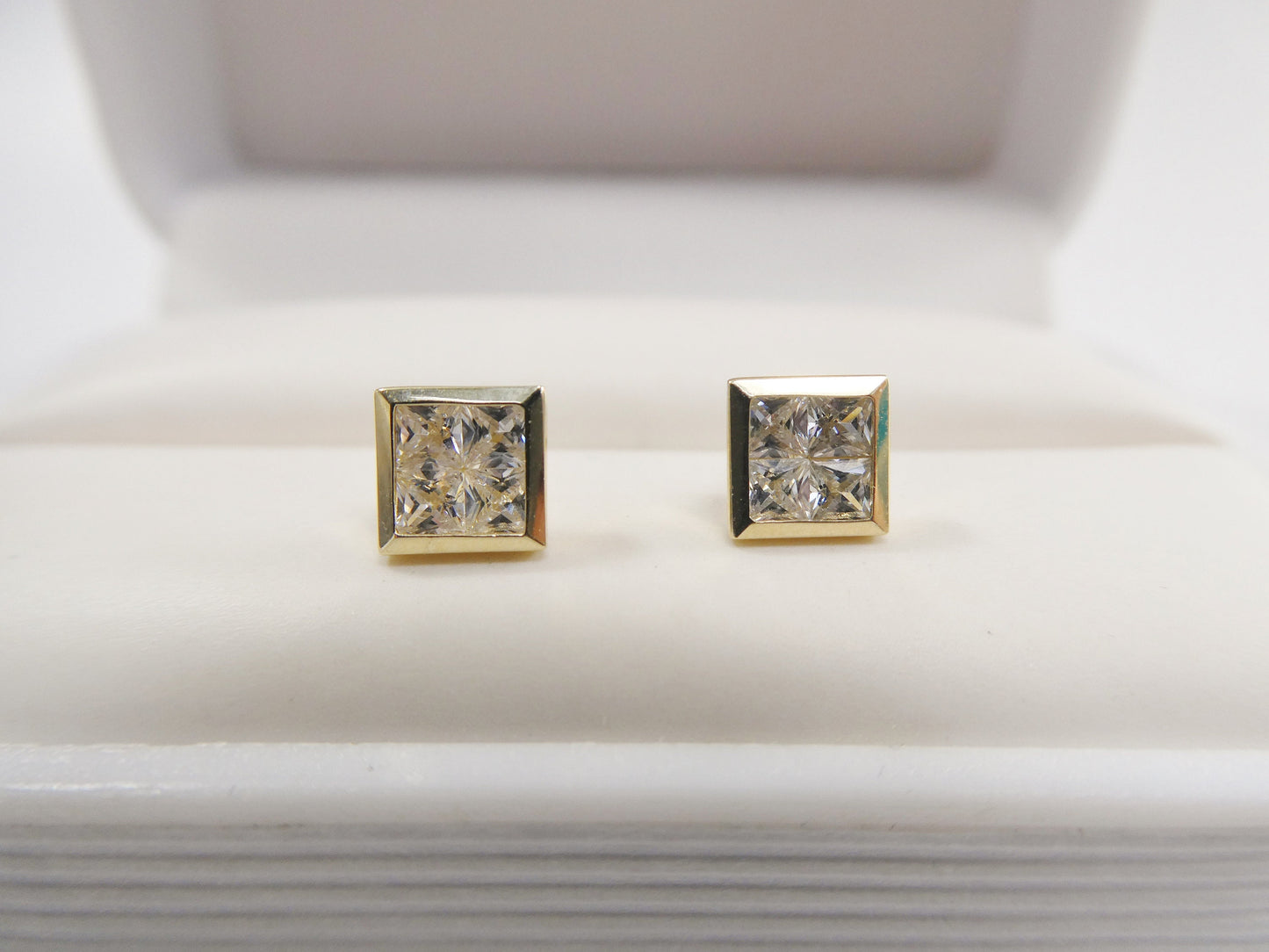 real 10k solid yellow gold square push post stud earrings