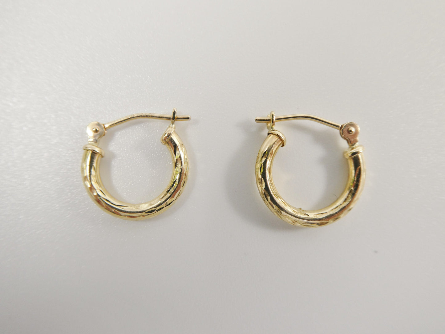 real 10k solid yellow gold diamond cut hoop 12mm tube earring