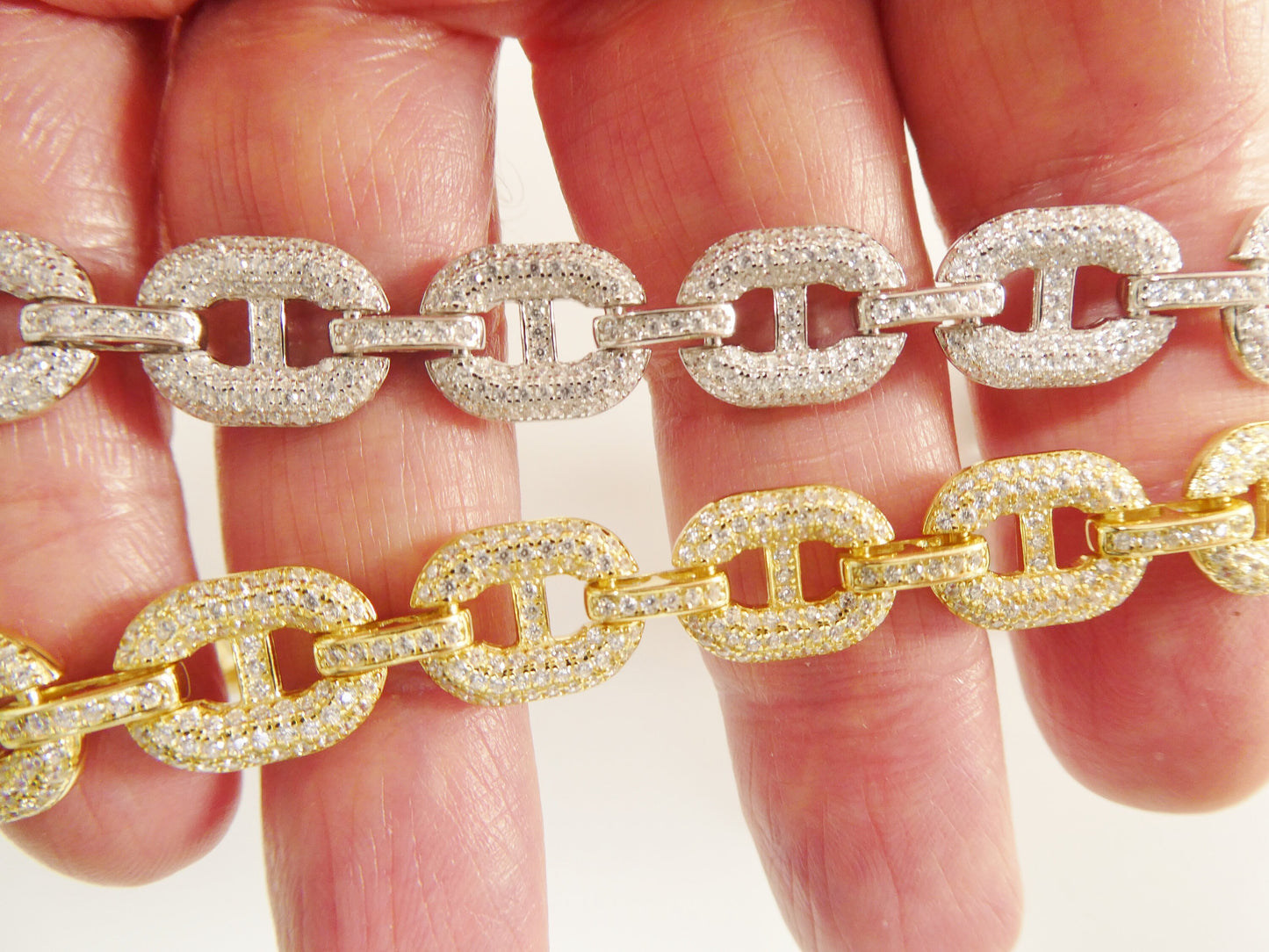 7 inch / 8 inch puff mariner real 925 sterling silver 14k gold color finish bracelet