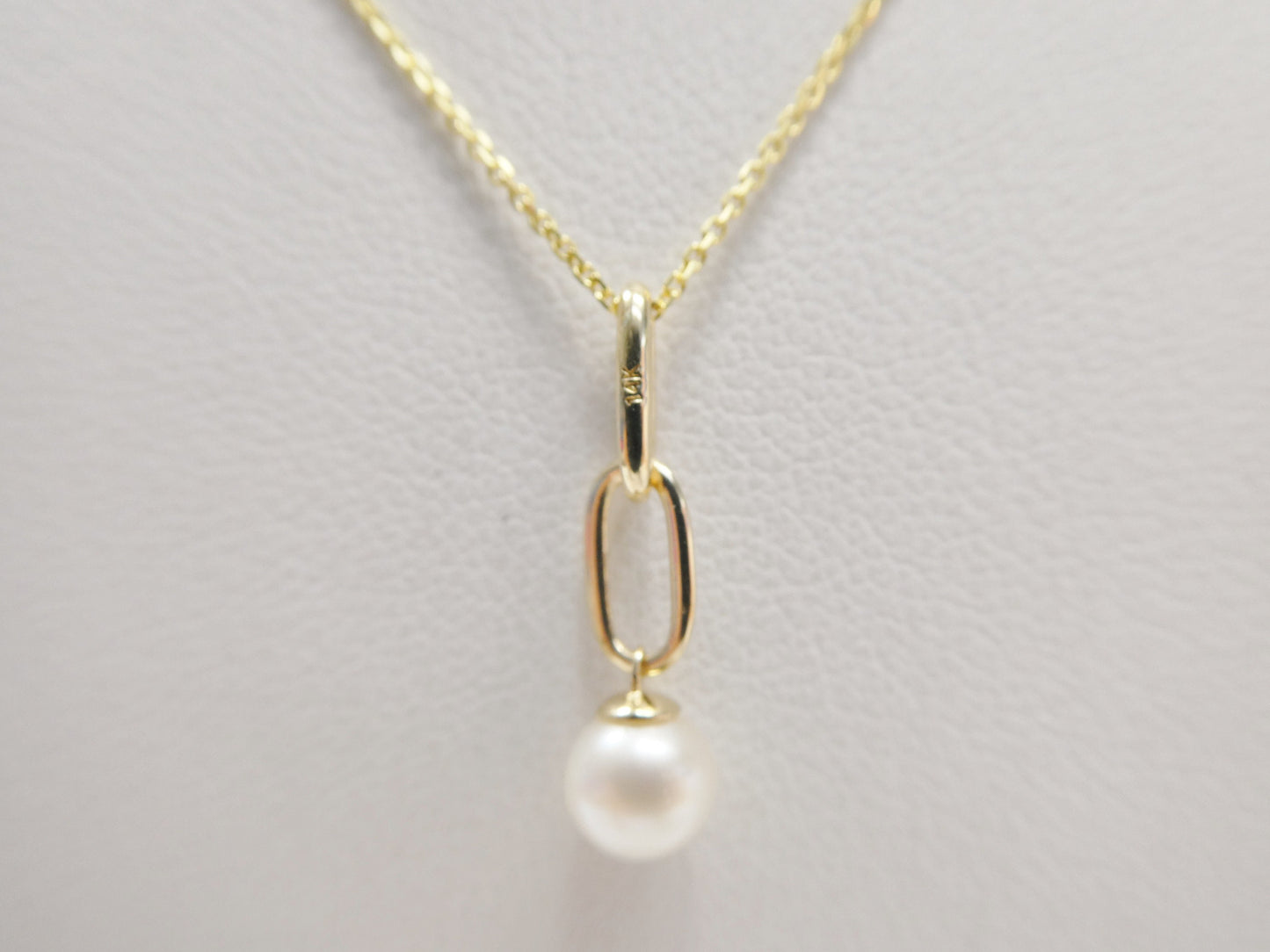 14k real solid yellow gold freshwater pearl pendent and cable necklace