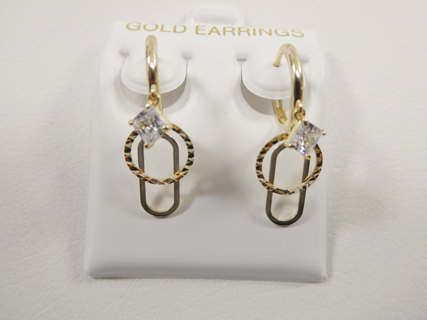 10K real solid yellow gold paper clip style huggie fancy ladies earrings
