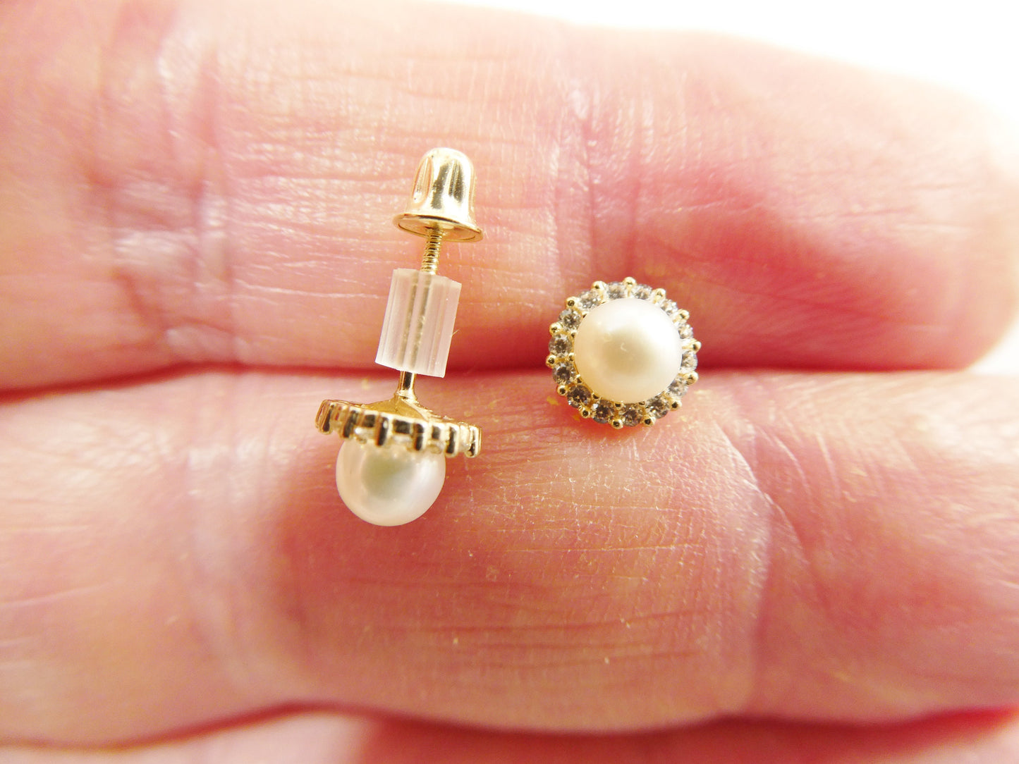 real 10k solid yellow gold freshwater cultured pearl screw back stud earrings