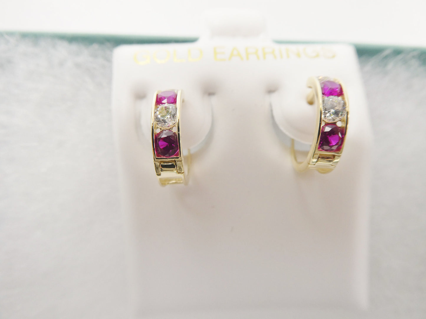 real 10k solid yellow gold color combination hoop huggie earring