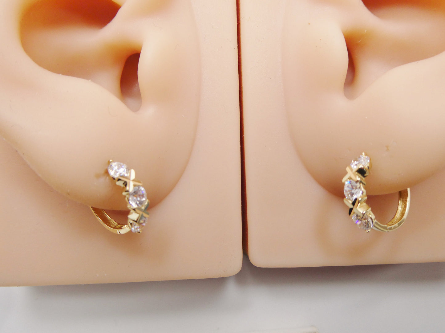 real 10k solid yellow gold XO hoop huggie earrings