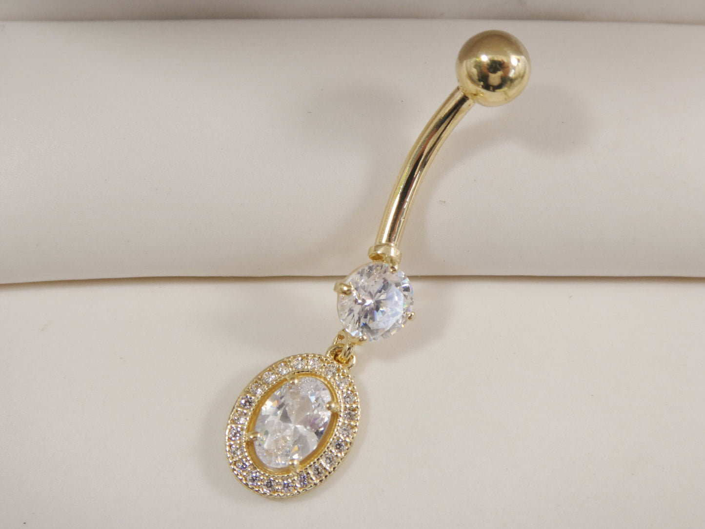 14k real solid yellow gold high polish oval shape belly button ring piercing