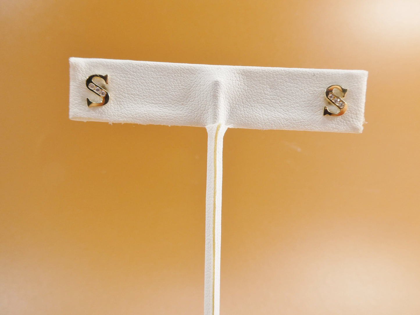 10K real solid yellow gold alphabet initial push back stud earrings