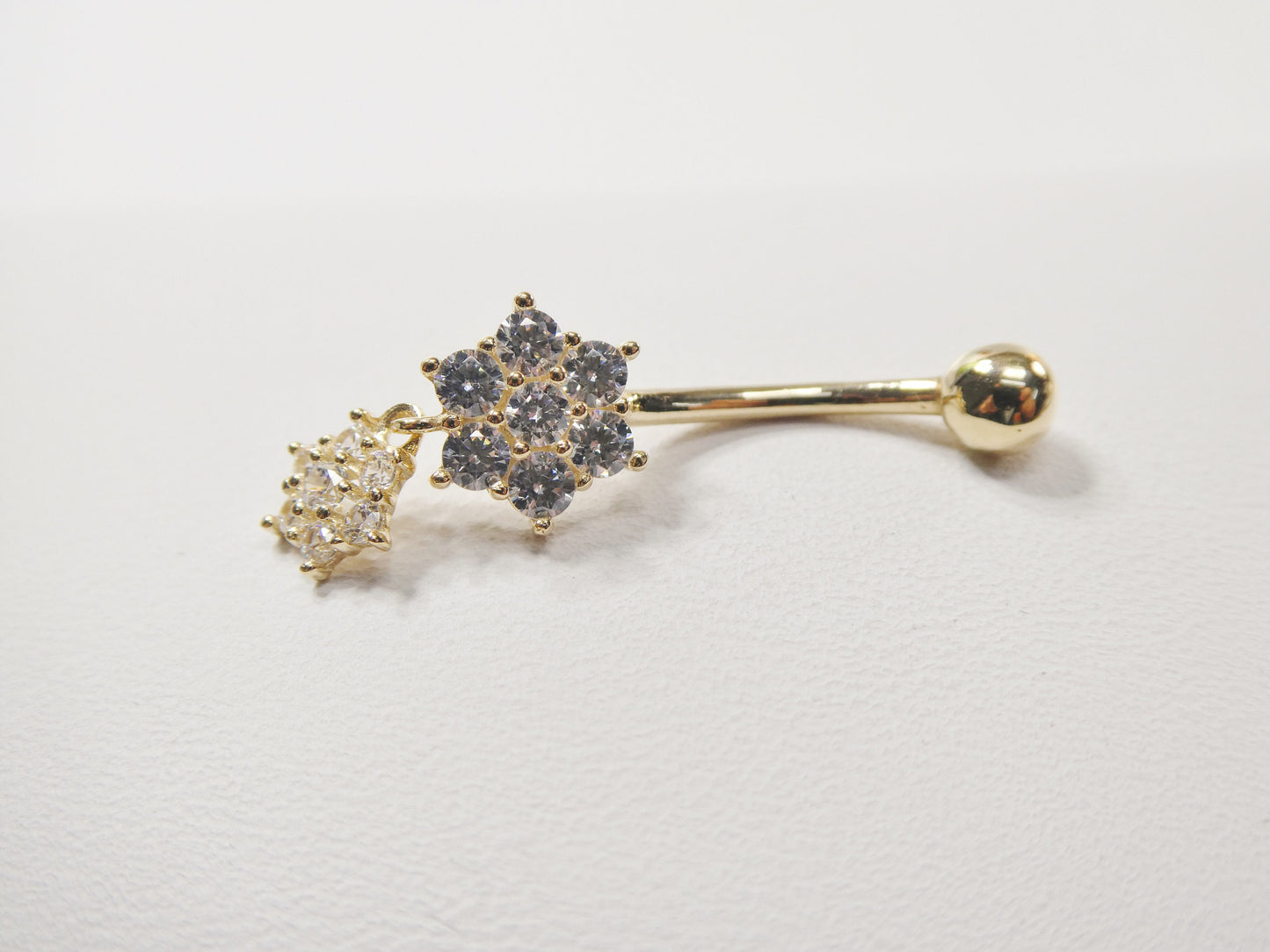 14k real solid yellow gold flower shaped belly button ring piercing