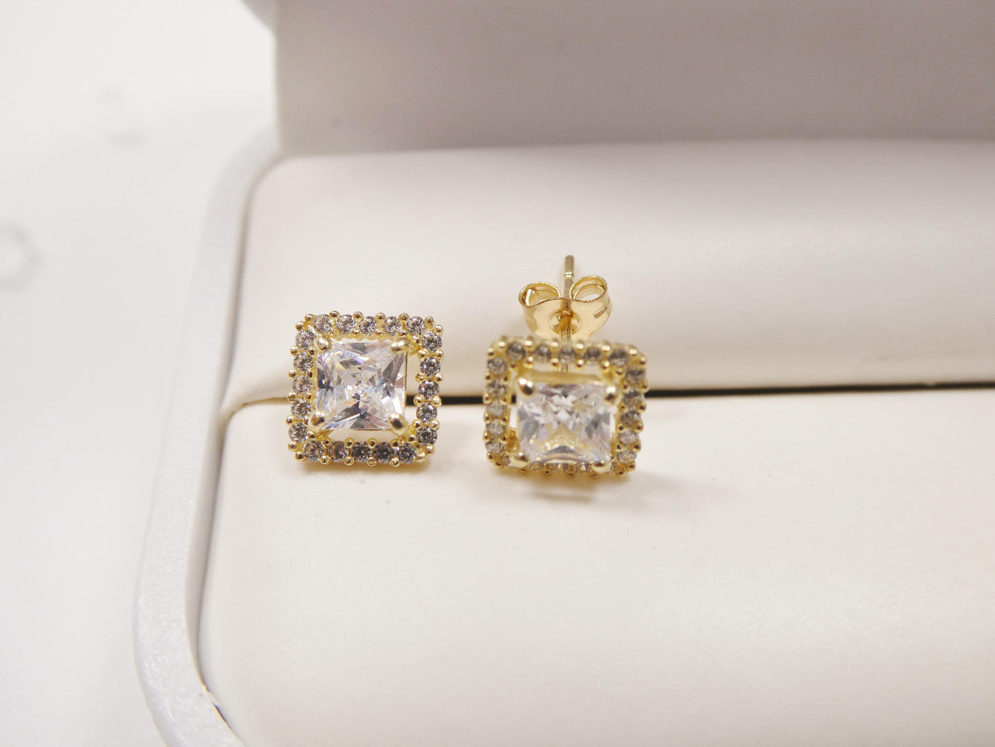 real 10k solid yellow gold square push post stud earrings