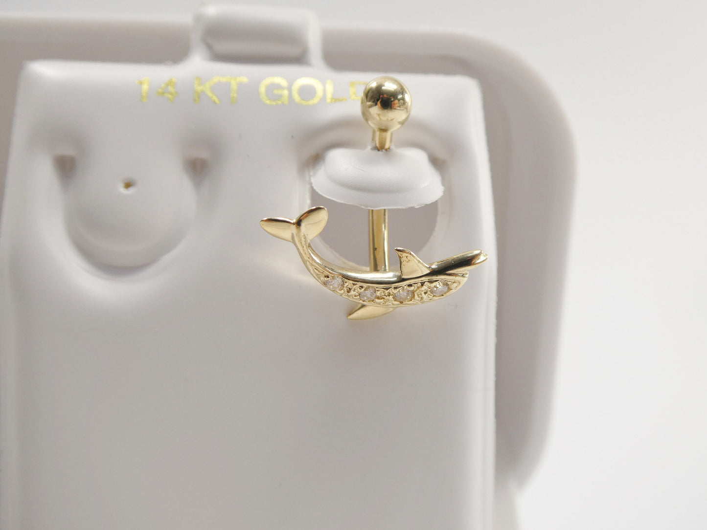 14k real solid yellow gold fish shape belly button ring piercing