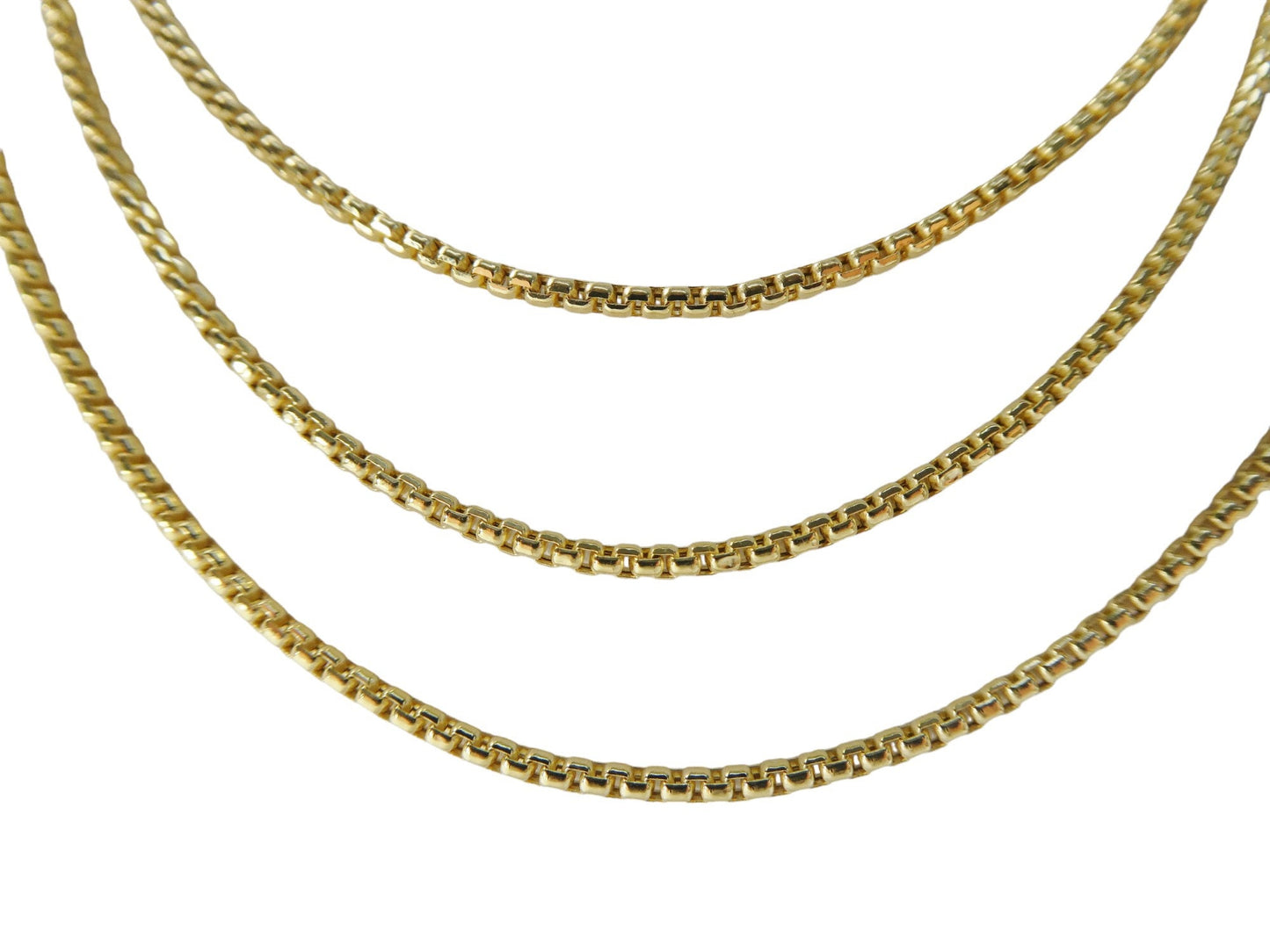 10k real solid yellow gold tiny small 2MM round box chain necklace