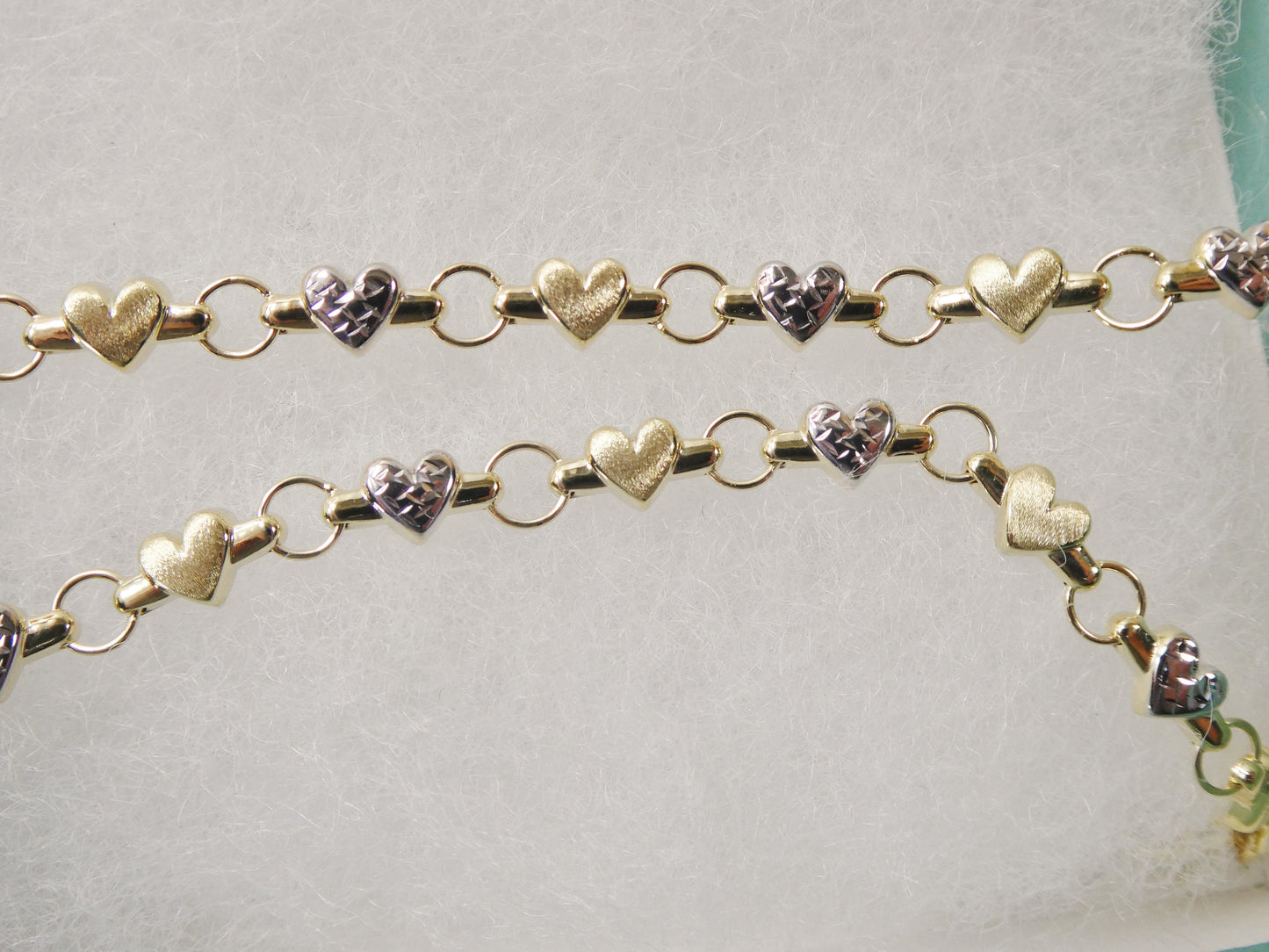 10k Solid Yellow Gold Heart Bracelet - Two Tone XO Bracelet