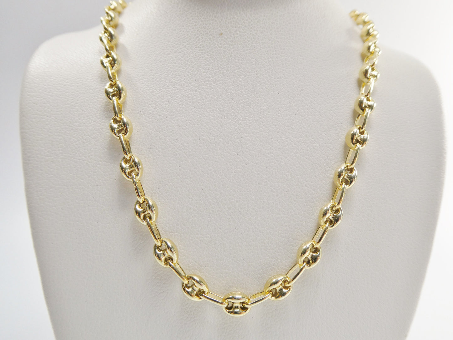 real 925 sterling silver solid anchor puff chain 14k yellow gold finish