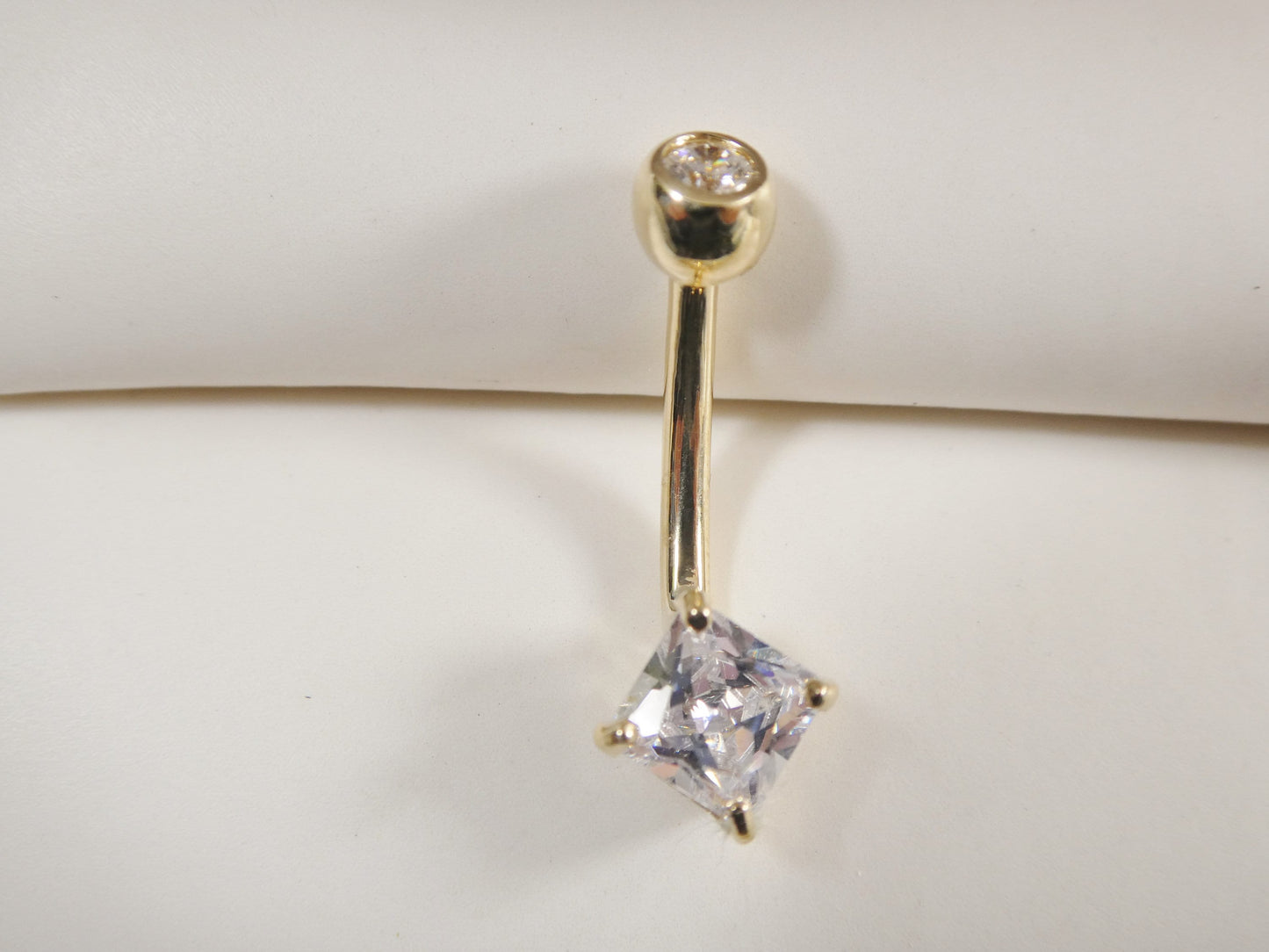 14k real solid yellow gold 5mm square stone belly button ring piercing