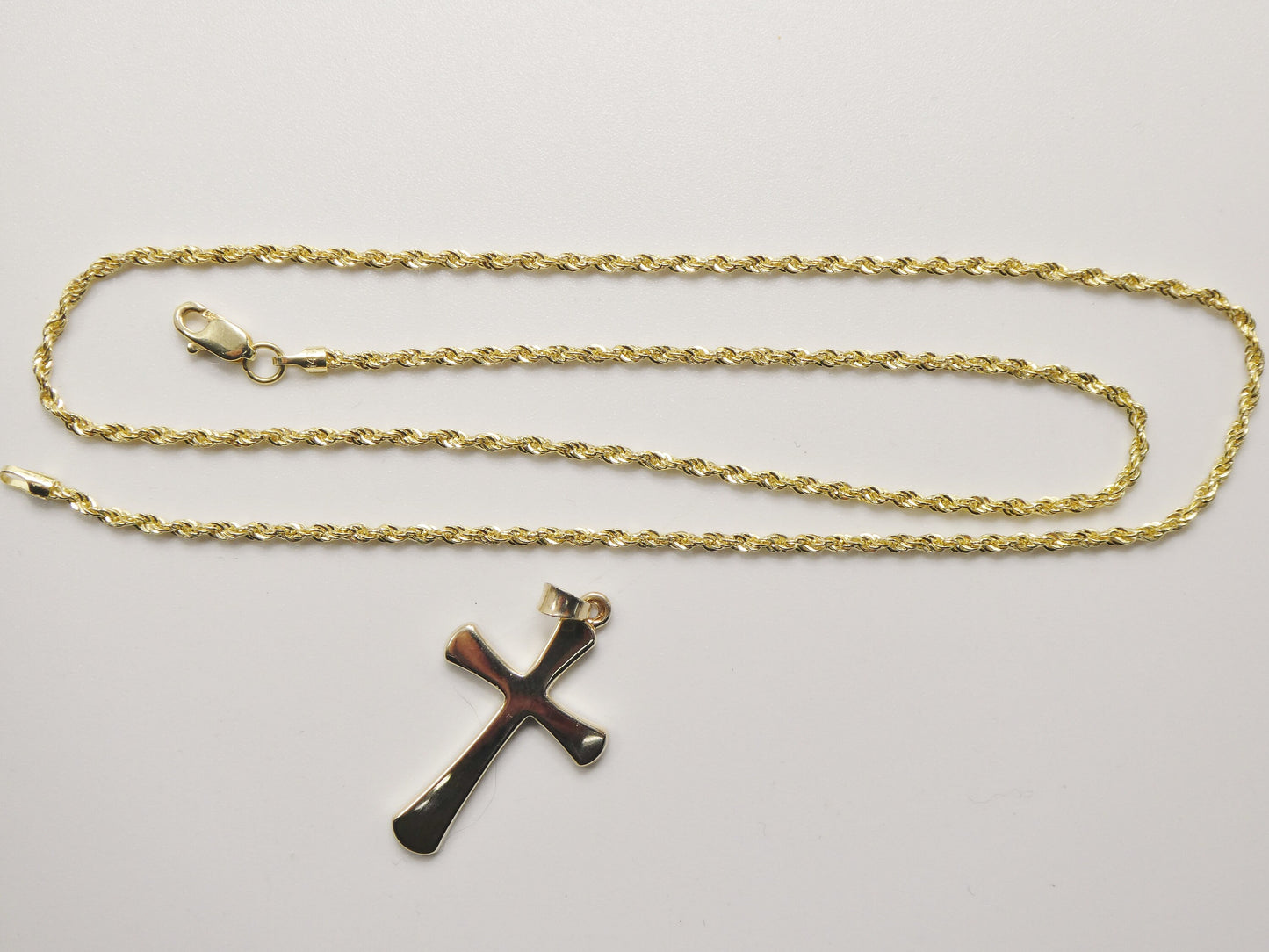 14k real solid yellow gold super polish cross pendent and robe necklace