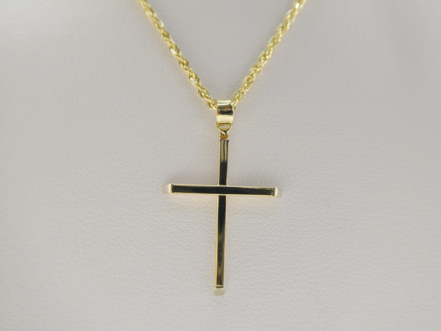 14k real solid yellow gold super polish cross pendent and robe necklace