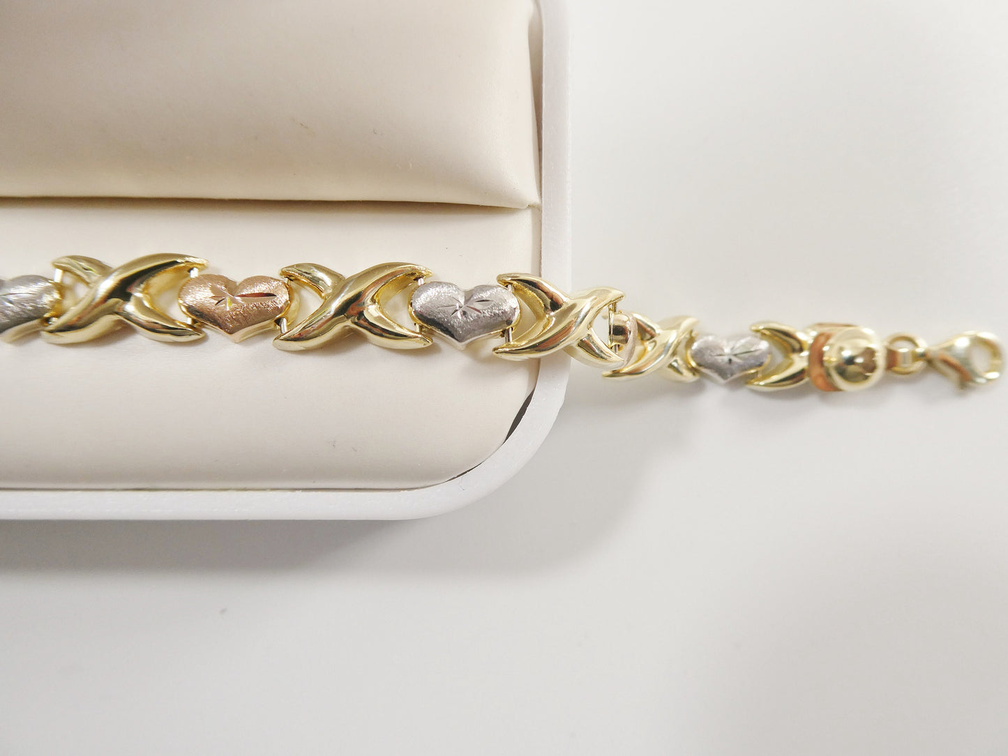 14k real solid yellow gold xo heart 7.25 inch bracelet