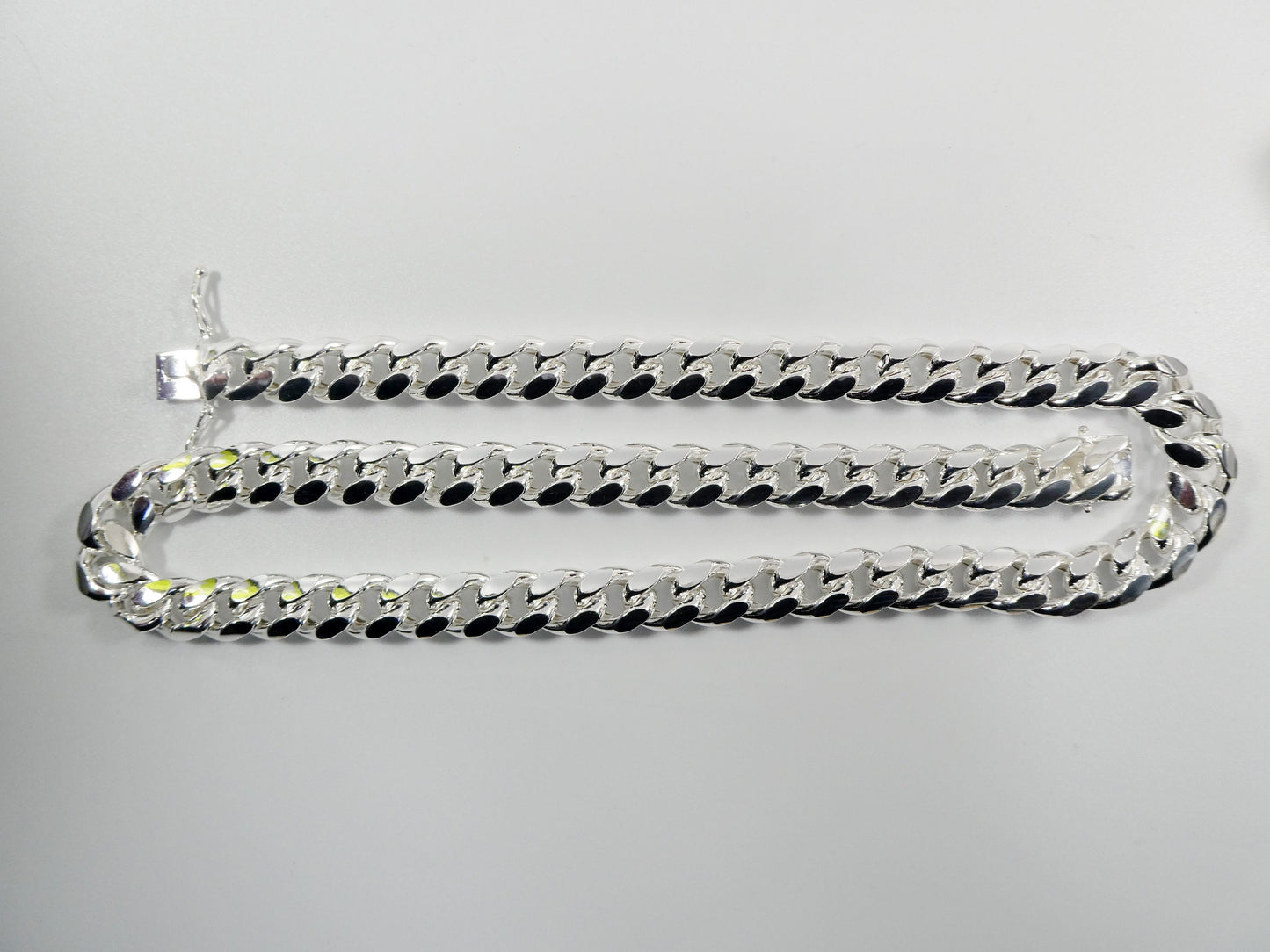 real 12mm 925 sterling silver Miami semi solid link chain box lock clasp