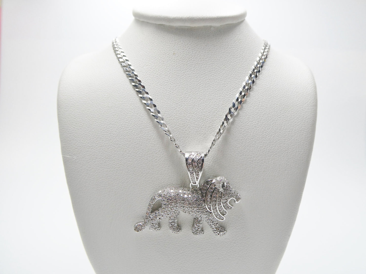 real 925 sterling silver full stone setting small lion chain and pendent
