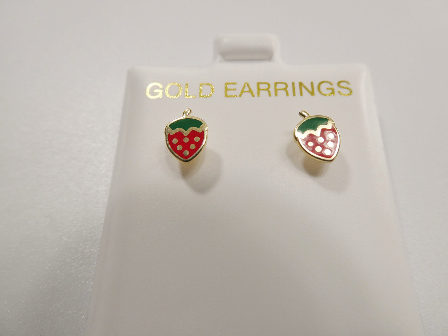 10k real solid gold kids enamel strawberry screw post earrings