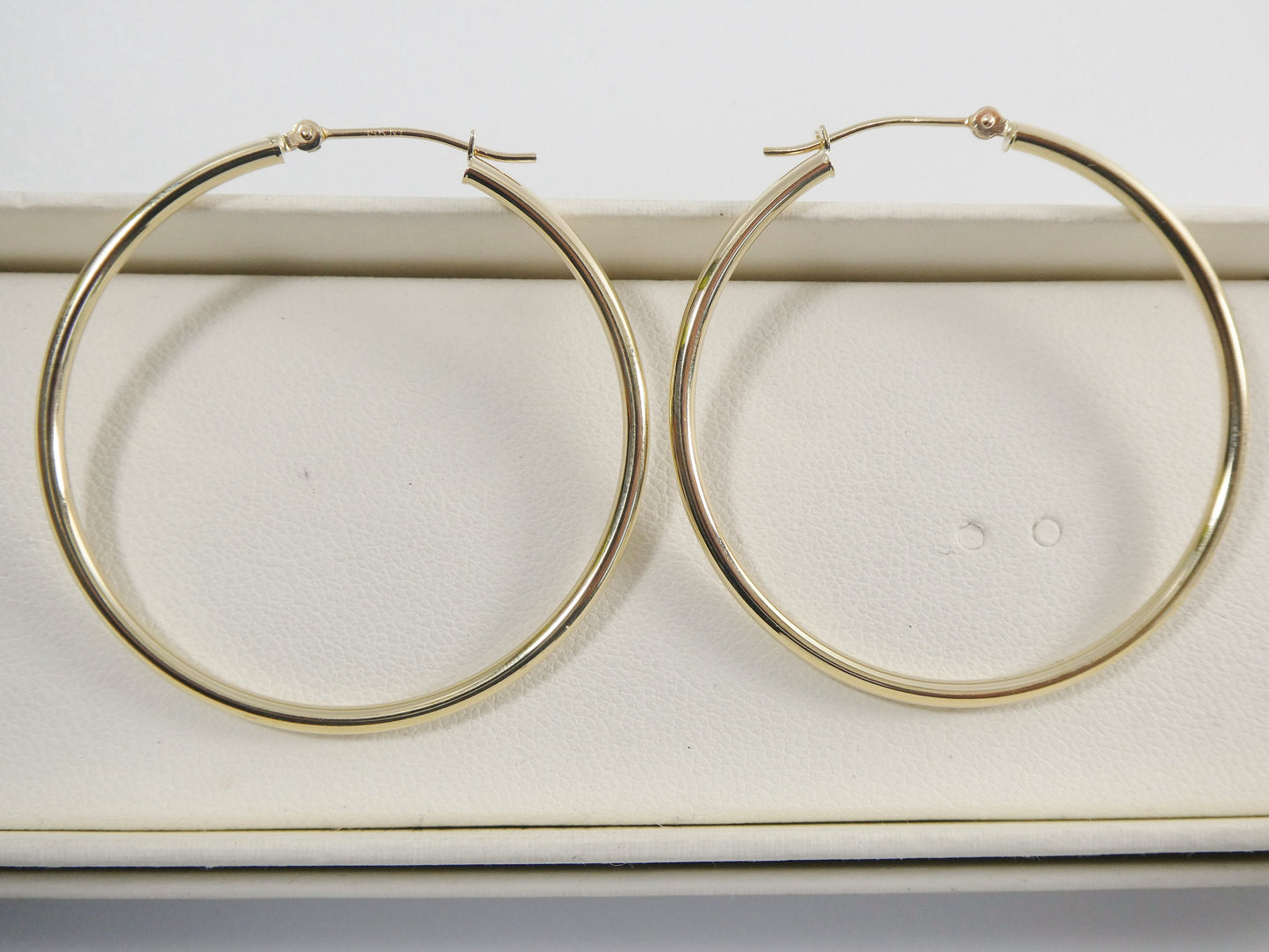 14K real solid yellow gold 2mm / 40mm round hoop earring snap closure high polish finish