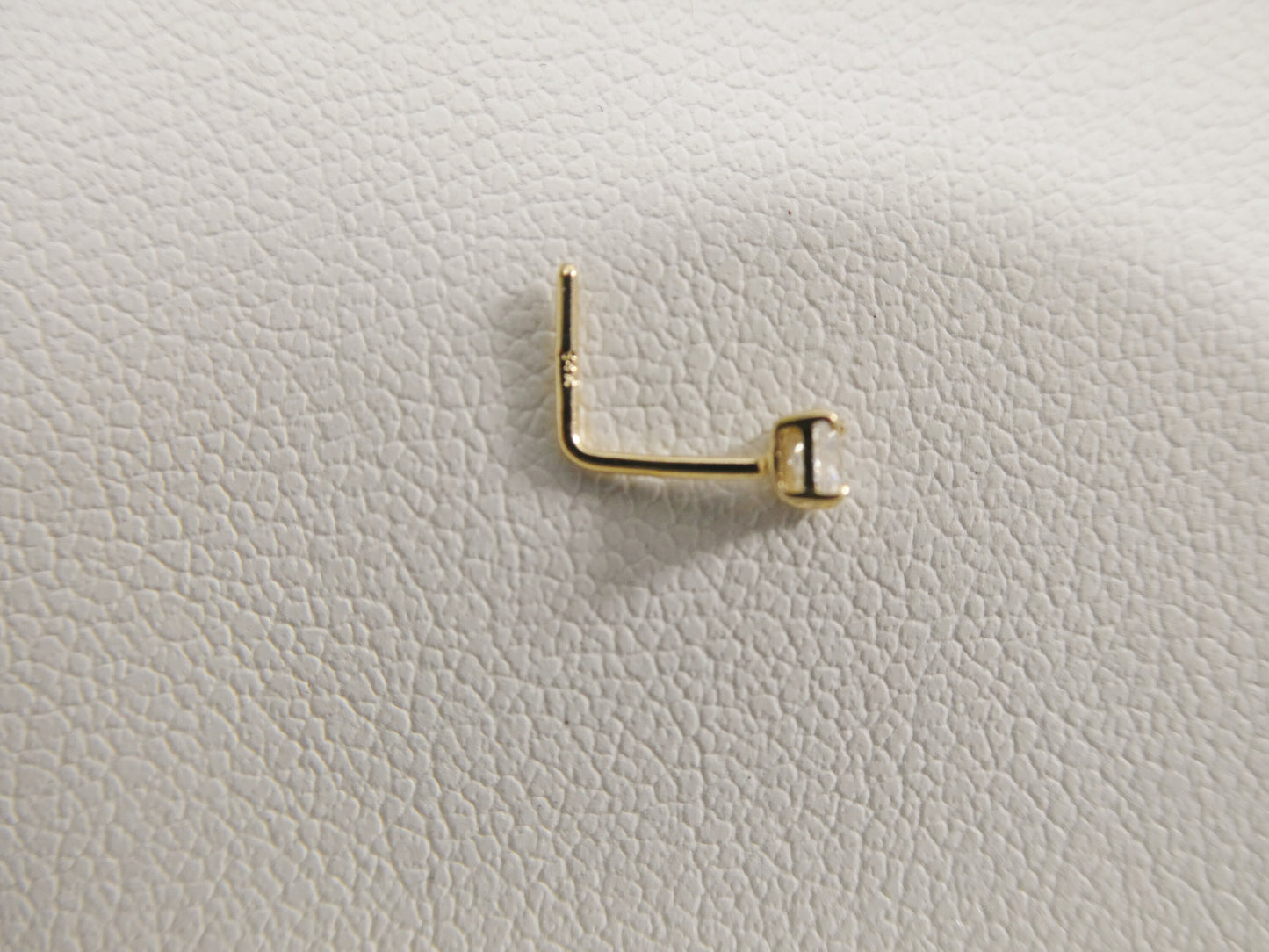 14k real solid yellow gold L SHAPE 2mm square stone stud nose ring