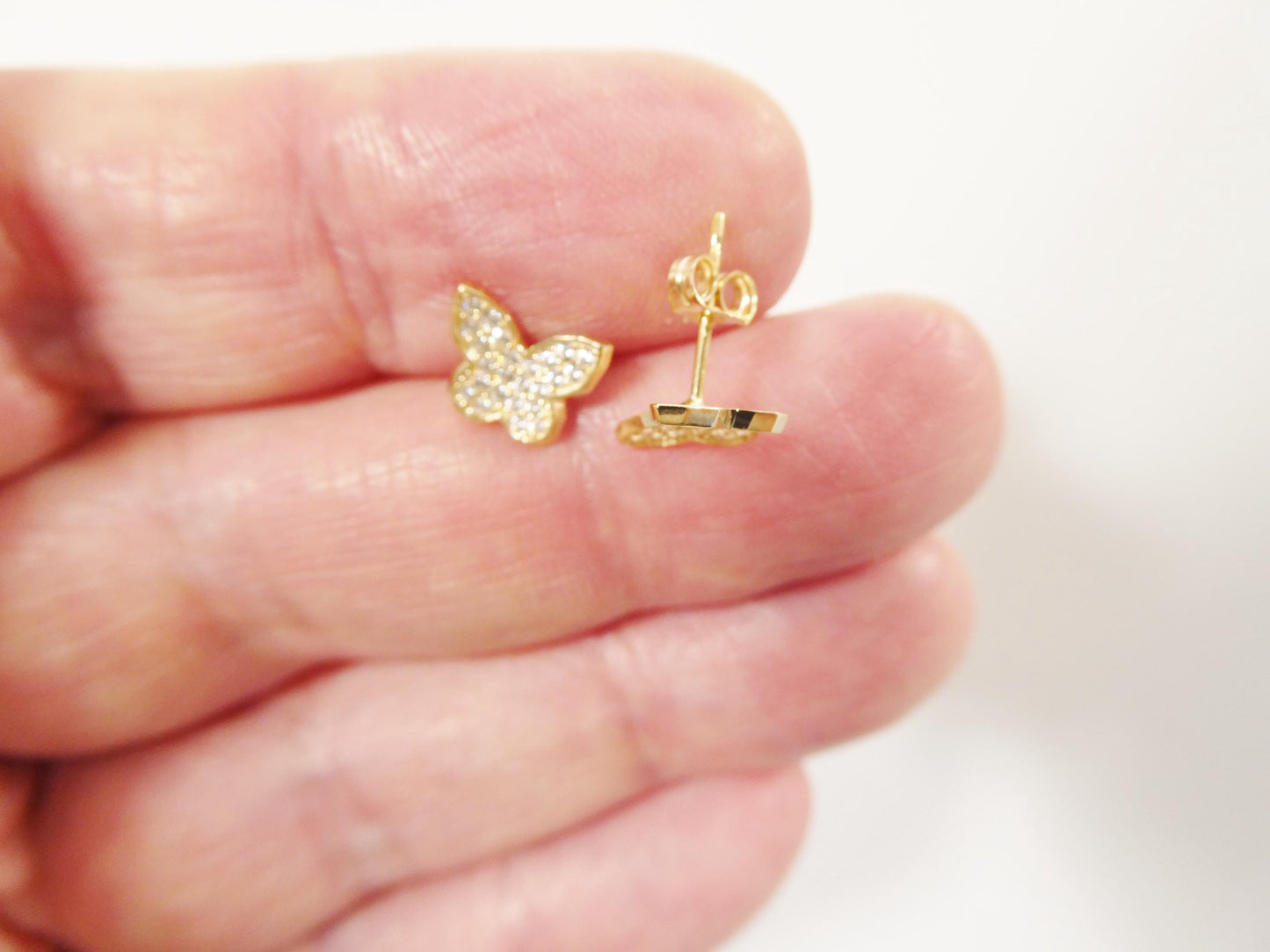 10k real solid gold butterfly push post earrings