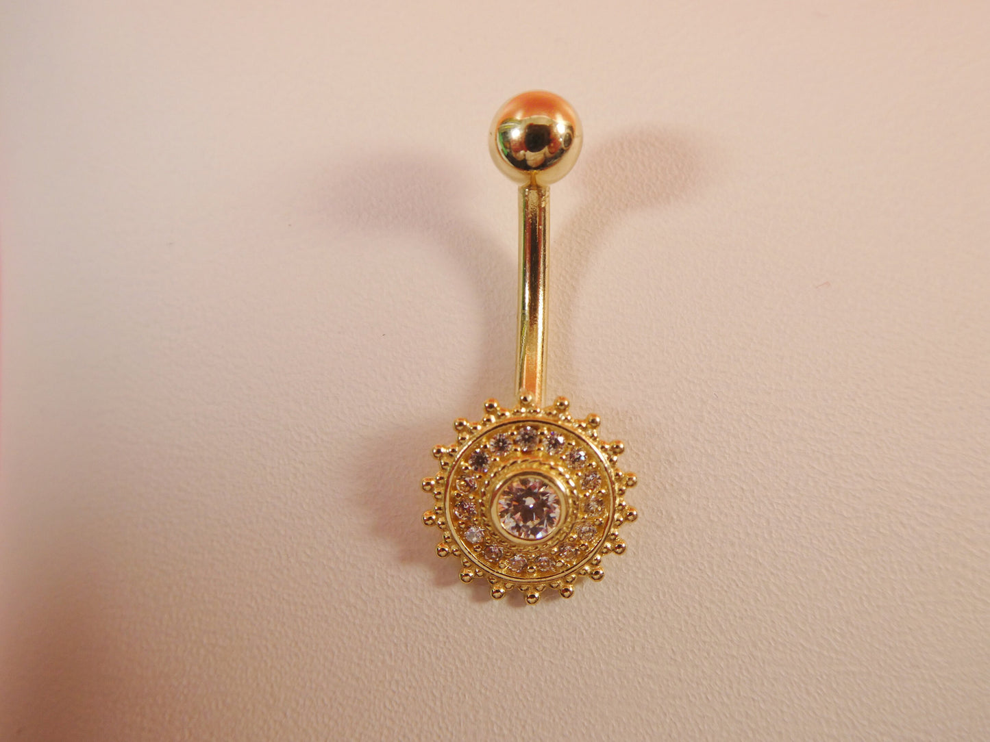 14k real solid yellow gold round shape belly button ring piercing