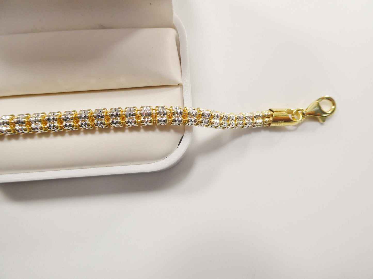 real 925 sterling silver 5 line diamond cut ice link anklet bracelet