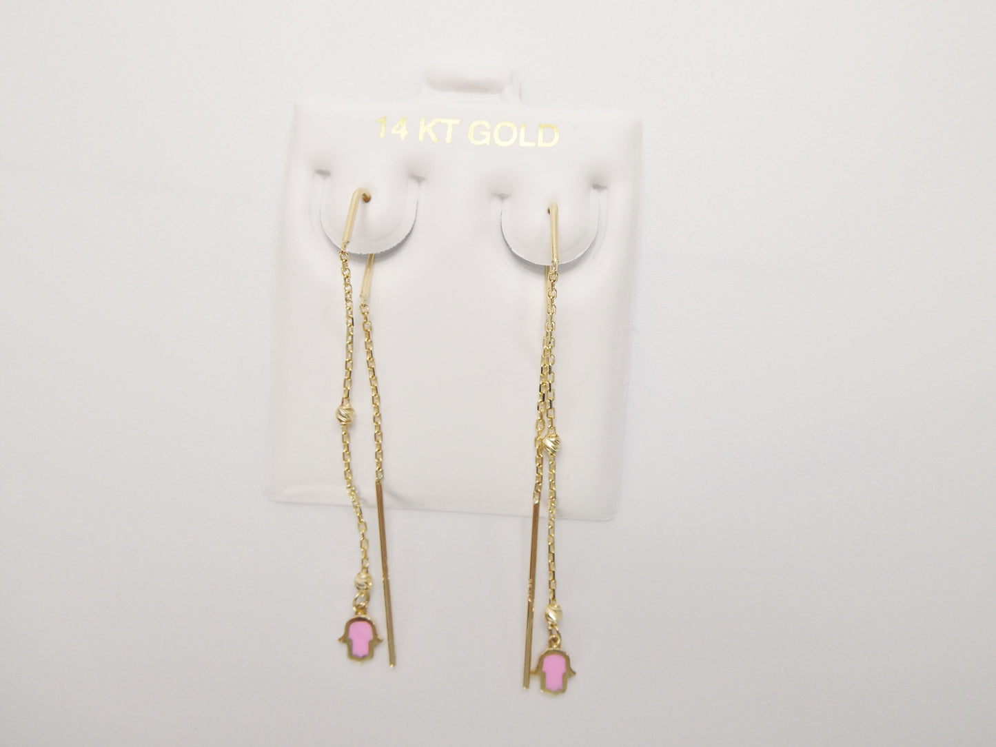 14k real solid yellow gold hamsa hand long dangling earring
