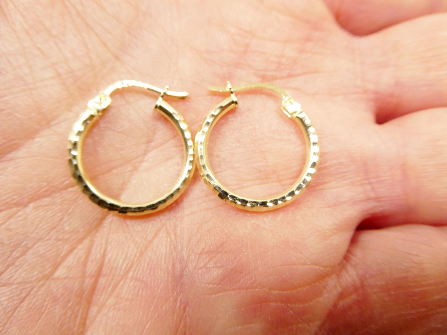 10k real solid yellow gold full diamond cut hoop earrings