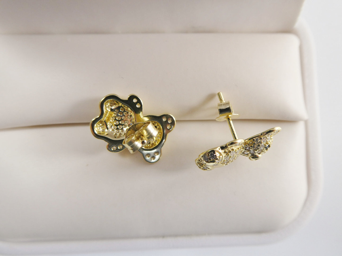 real 925 sterling silver small teddy bear push post earring