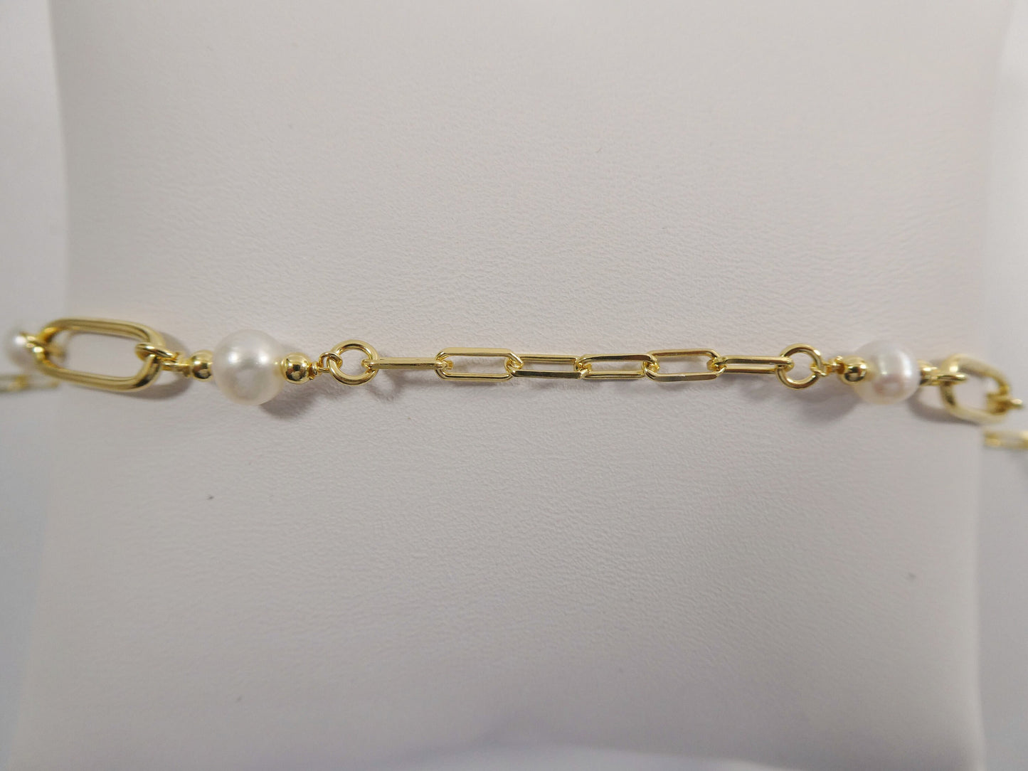 16 inch W/ 2 INCH EXTENTION pearl / paper clip necklace real 925 sterling silver 14k gold color finish