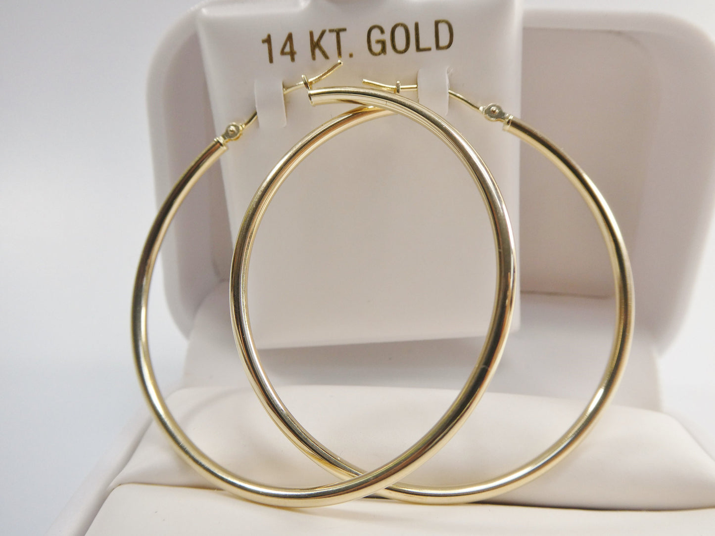 14K real solid yellow gold 2mm / 45mm round hoop earring snap closure high polish finish