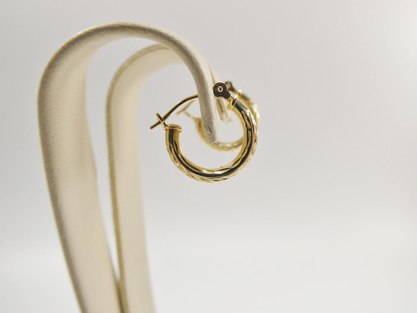 real 10k solid yellow gold diamond cut hoop 12mm tube earring