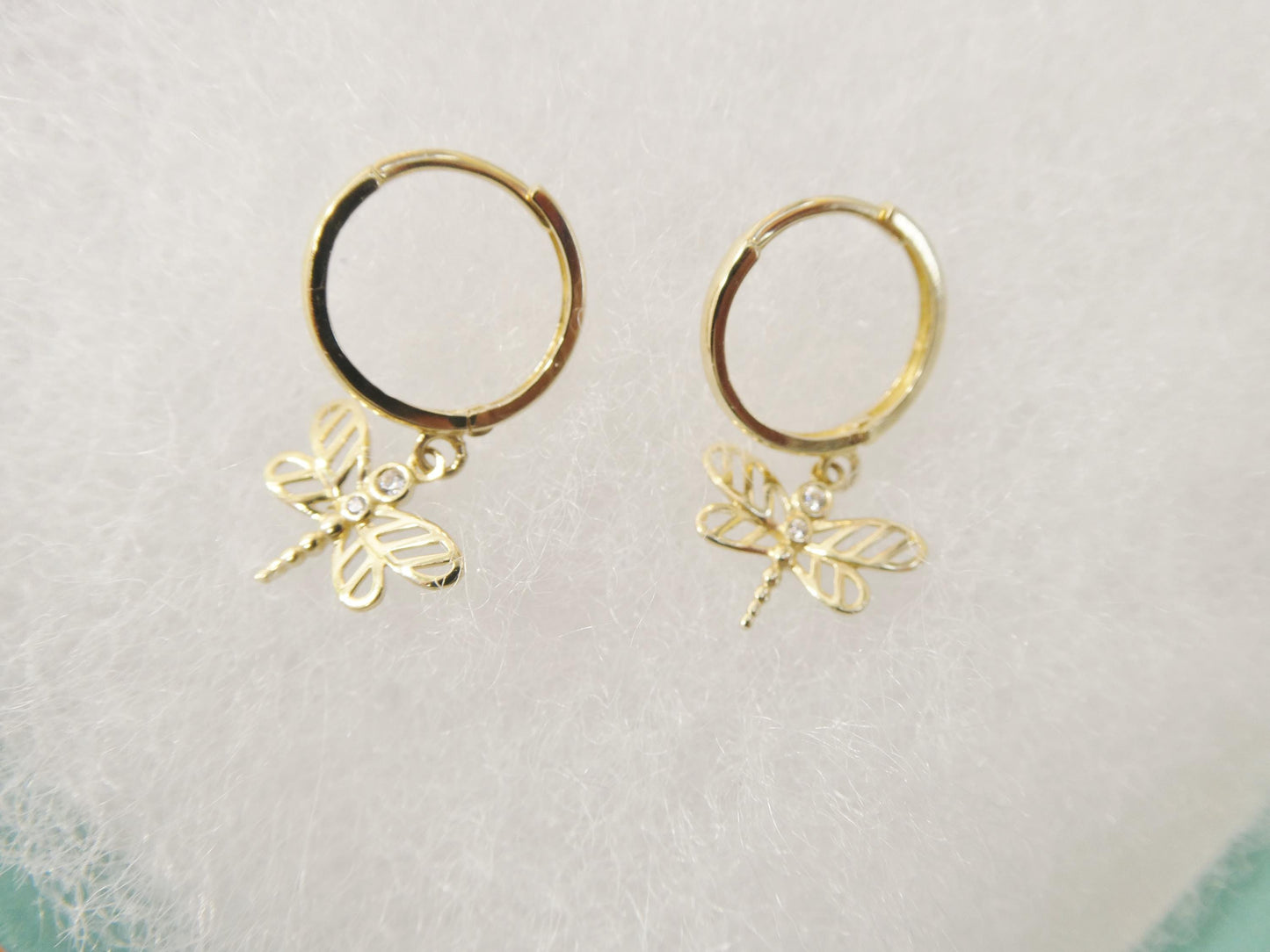 real 10k solid yellow gold butterfly hoop huggie earring