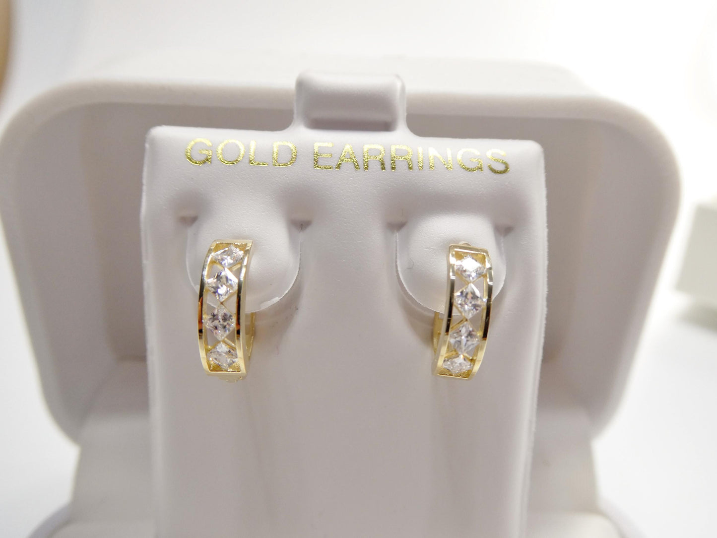 real 10k solid yellow gold designer square stone hoop huggie earrings