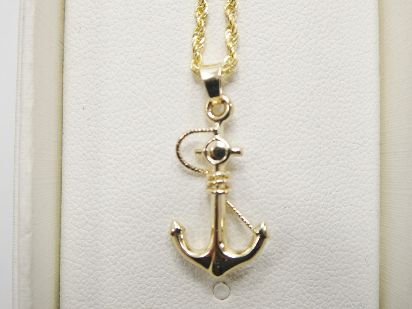 14k real solid yellow gold anchor pendent and robe necklace