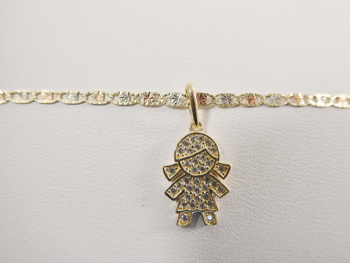 10k real solid yellow gold small girl pendent and 16 inch Valentino necklace