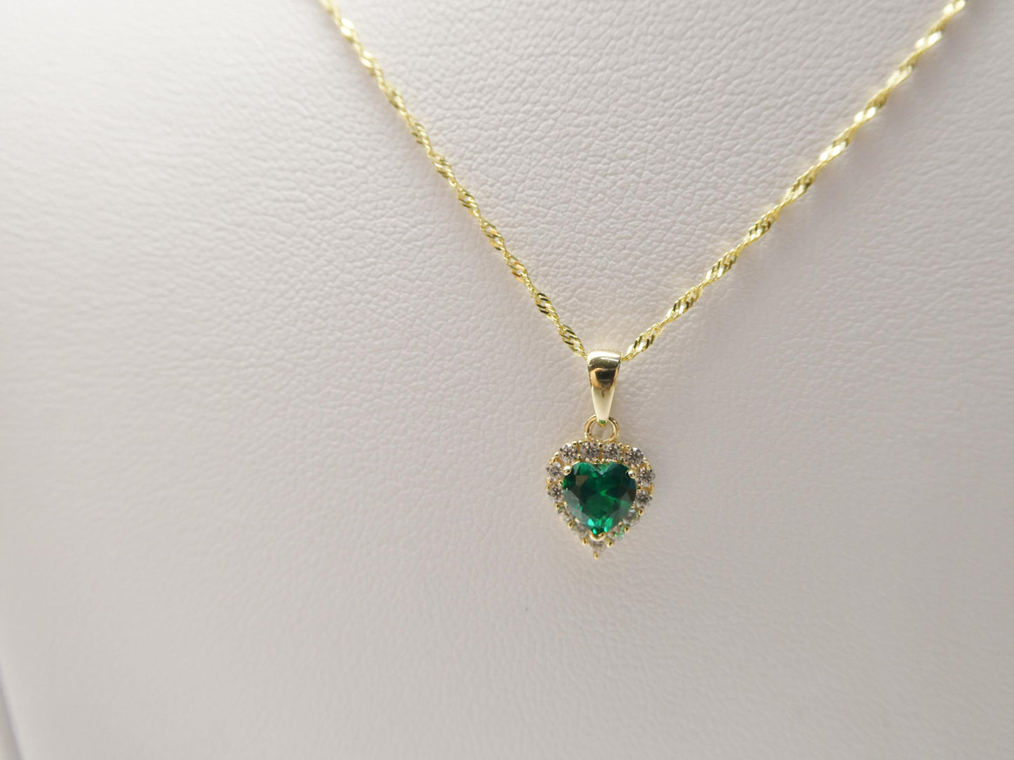 10k real solid yellow gold 16 inch necklace and color stone heart pendent set