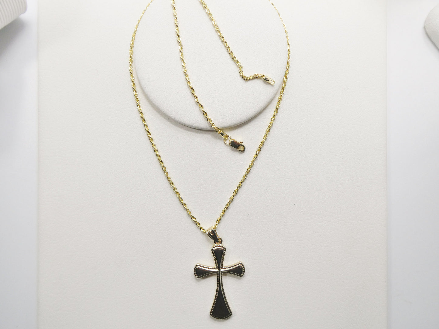 14k real solid yellow gold super high polish cross pendent and robe necklace