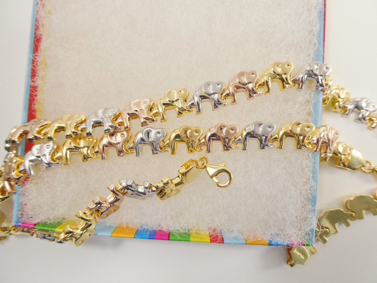 real 925 sterling silver tri color elephant set necklace and bracelet