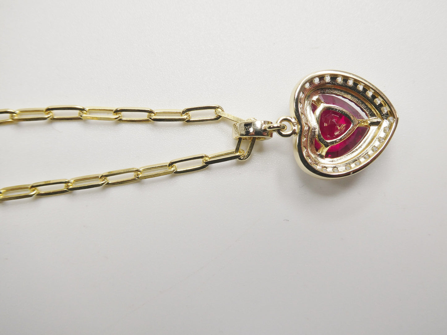 real 925 sterling silver heart red color stone 14k yellow gold color finish