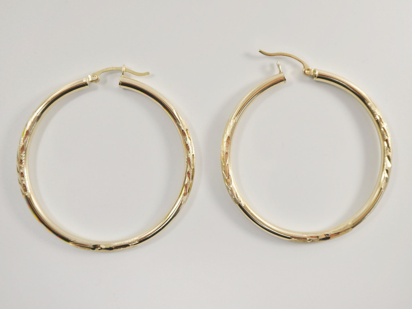 10k real solid yellow gold diomond cut hoop earring