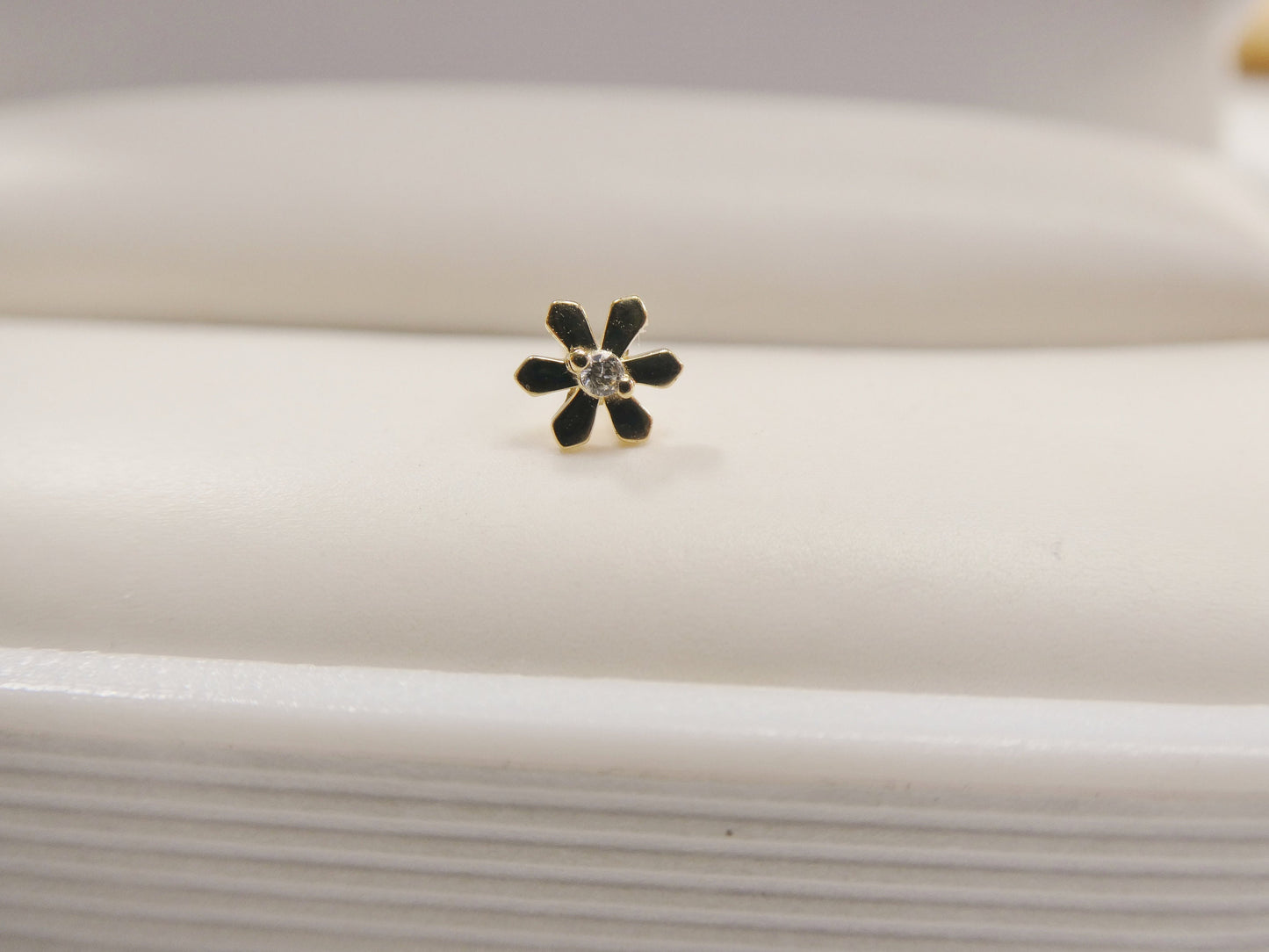 14k real solid yellow gold polish flower stud nose ring