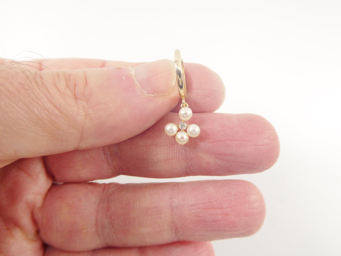 10k real yellow gold pearl dangle plain huggie earrings