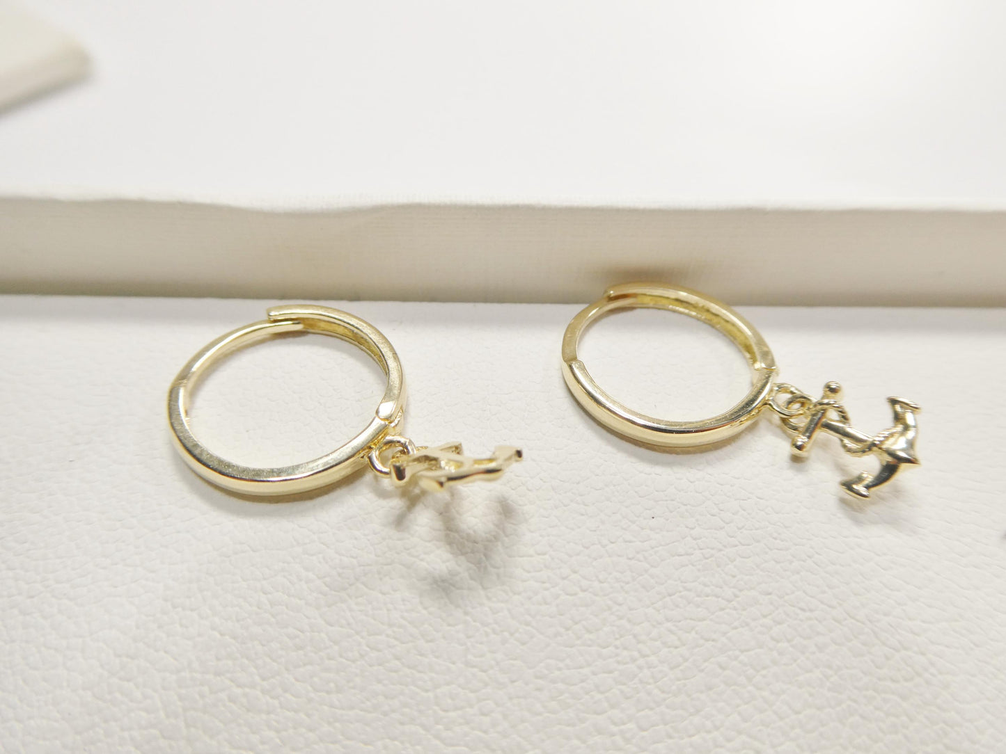 real 10k solid yellow gold designer anchor drop hoop huggie earrings