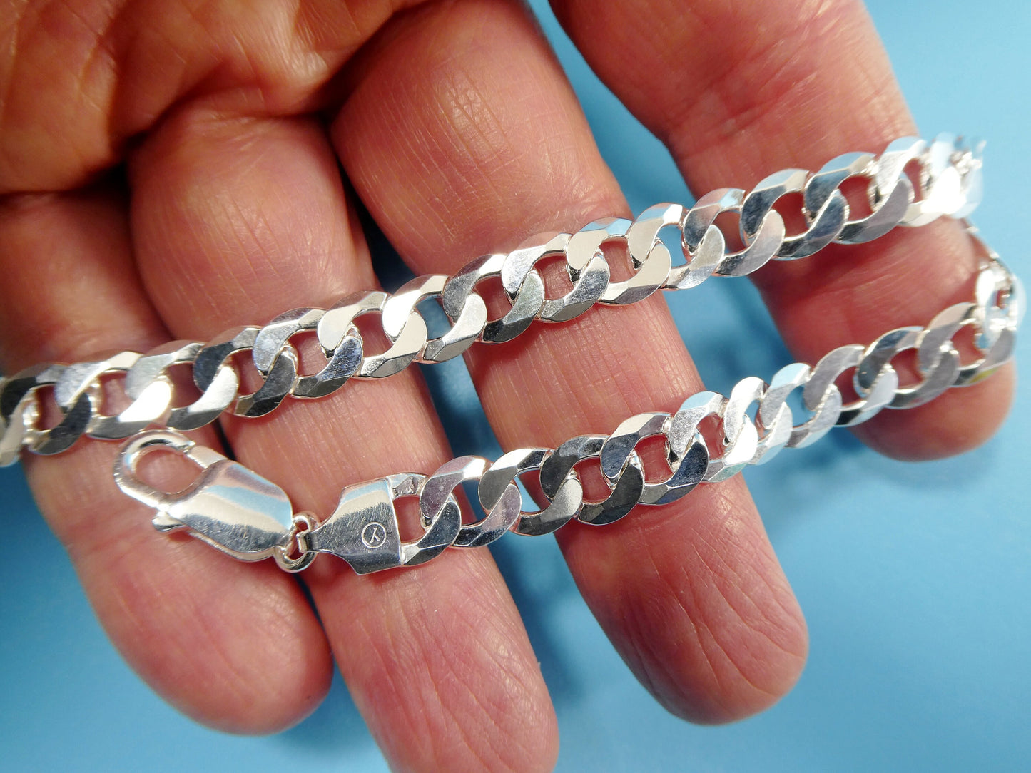 real 925 sterling silver 7.6MM Italian solid chain lobster lock clasp