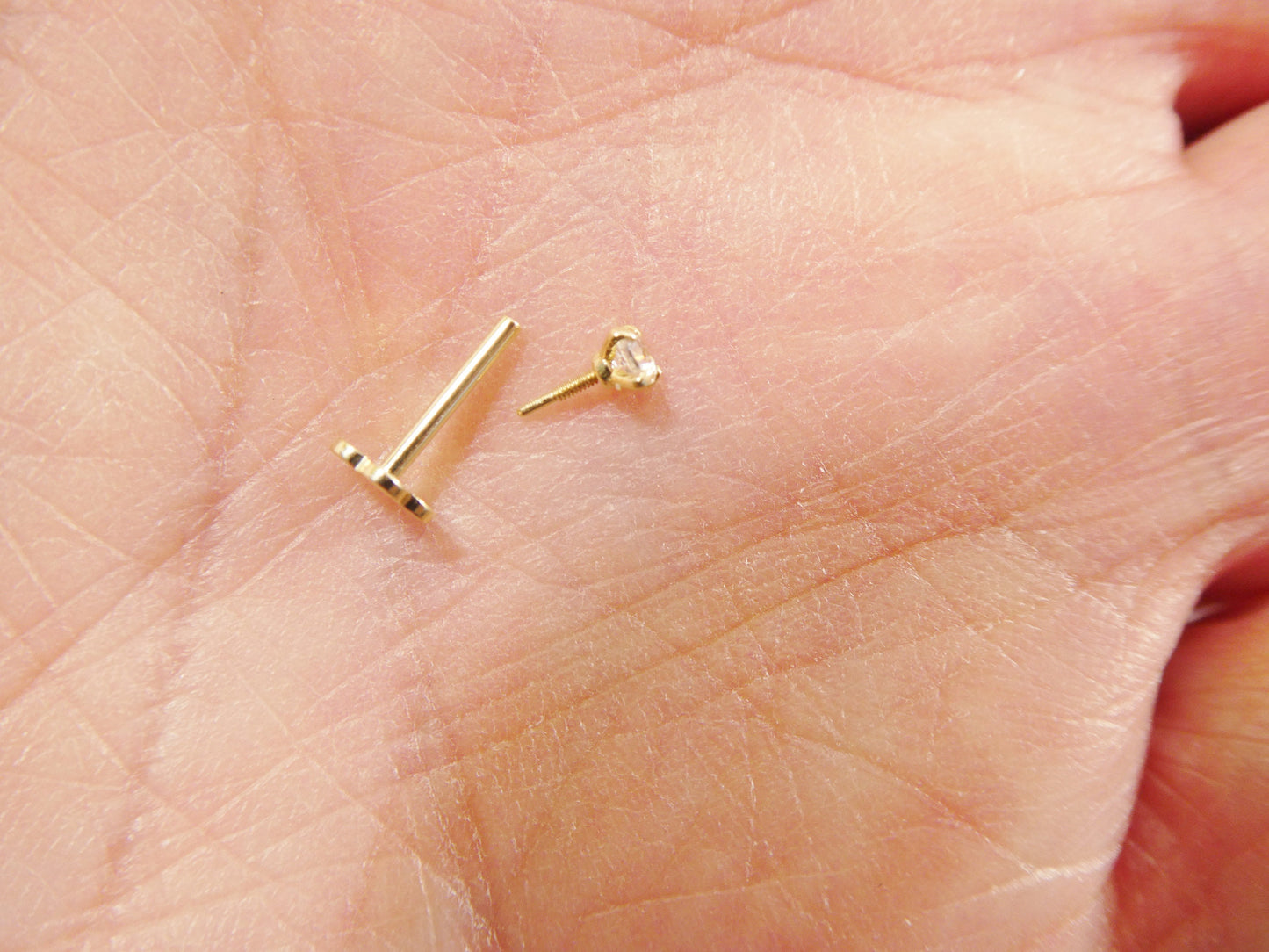 2MM 14k real solid yellow gold cartilage flat screw back piercing