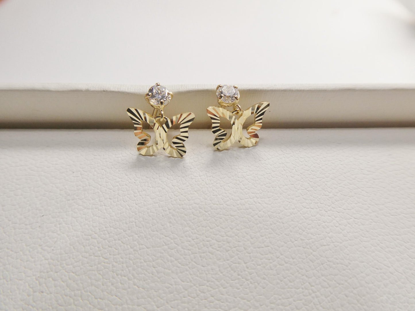 real 10k solid yellow gold design butterfly dangling push post earrings