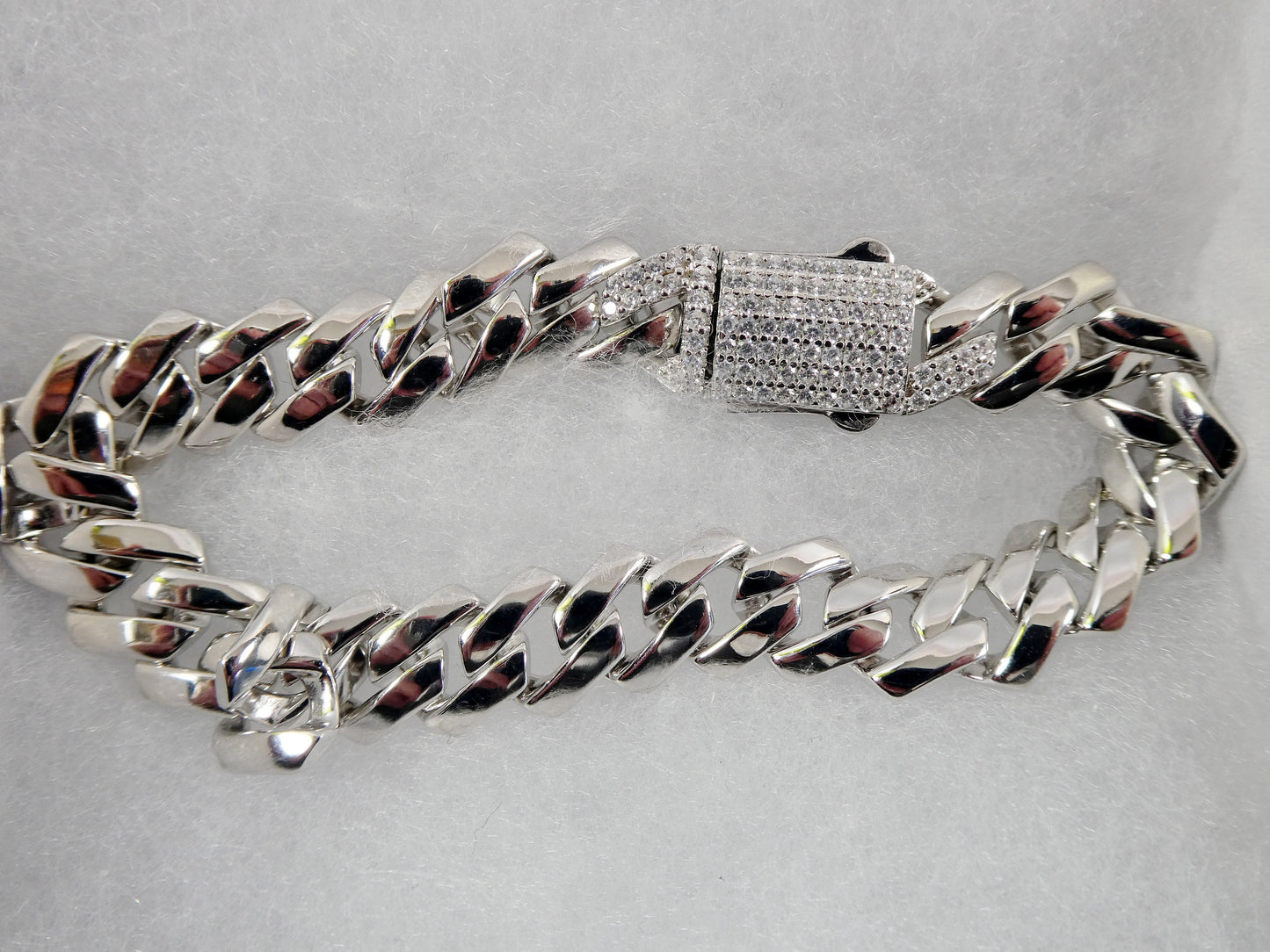 11mm real 925 sterling silver Monaco style bracelet and necklace 14k white gold finish